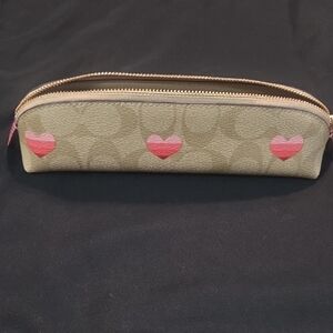 Coach Heart Patterned Tan and Pink Women's Pencil Bag